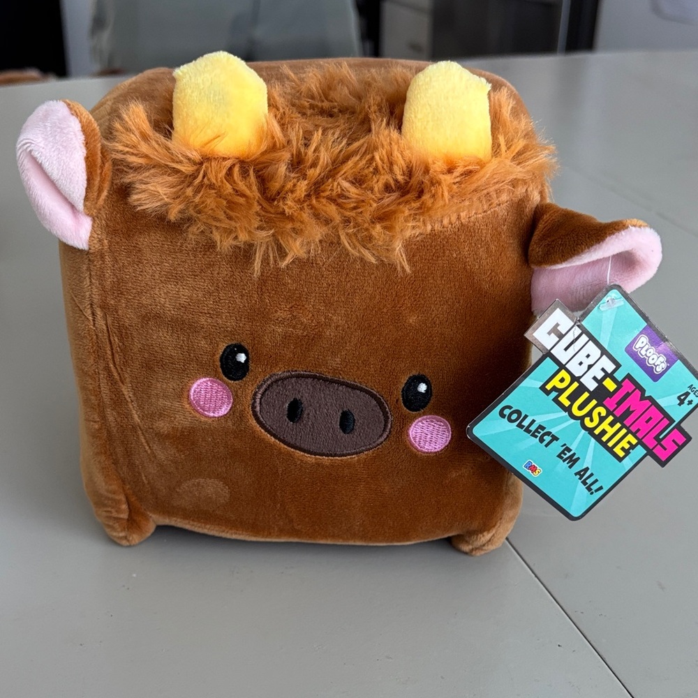 Ploofs Cube-imals Plushie Brown Cow Plush Toy - Collectible Cute Animal